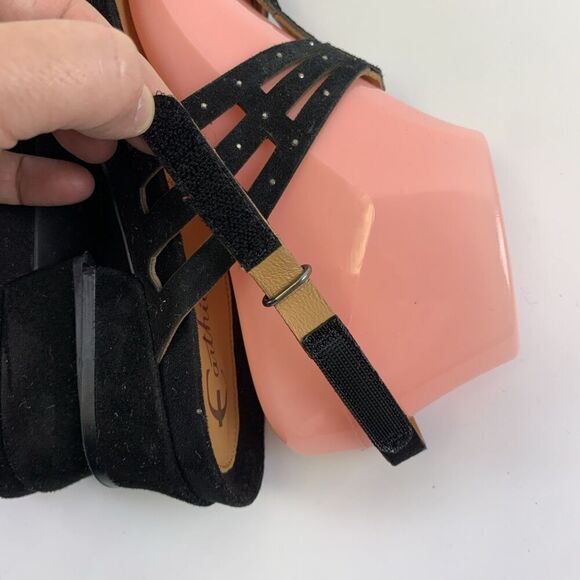 Earthies Tica Slingback Sandal Black Nubuck Leather Rhinestone Low Heel Size 9.5 - Picture 8 of 12
